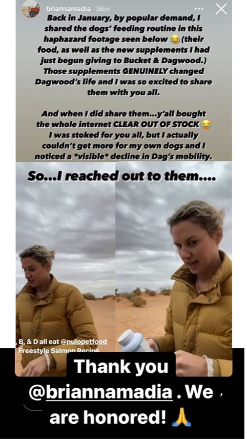 Brianna's 2021 Instagram story about the supplements selling out